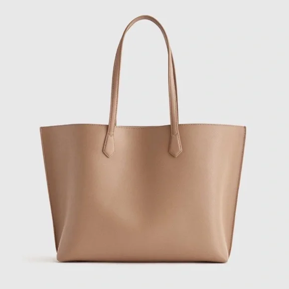 NWOT Quince Italian Leather Triple Compartment Shopper Tote In Cappuccino - Picture 1 of 9